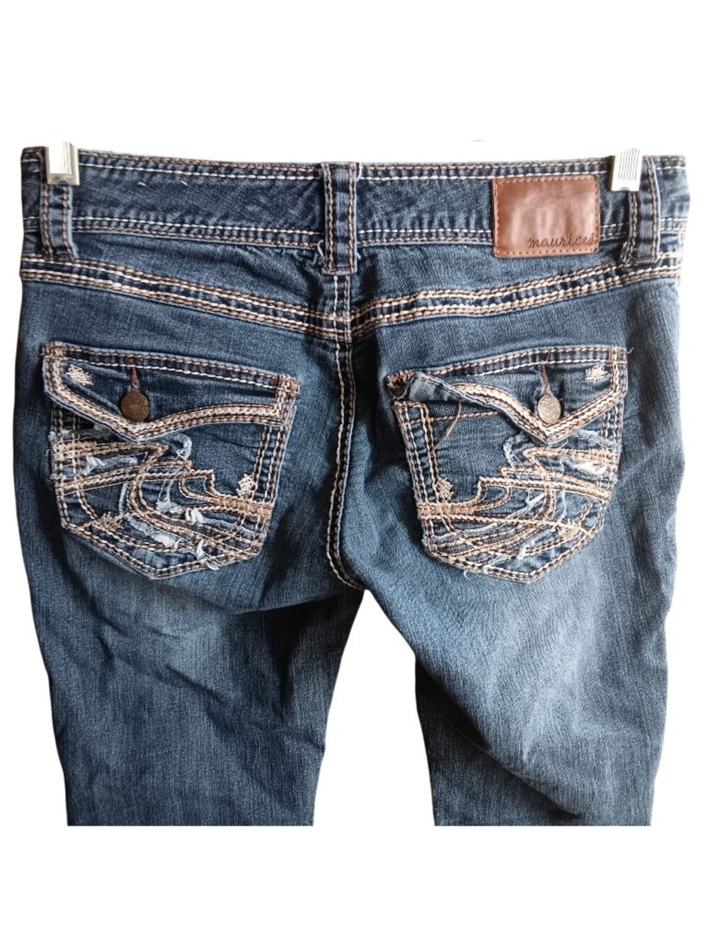 Maurices Womens Distressed Skinny Jeans Size 5/6 Regular Dark Wash Embroidered